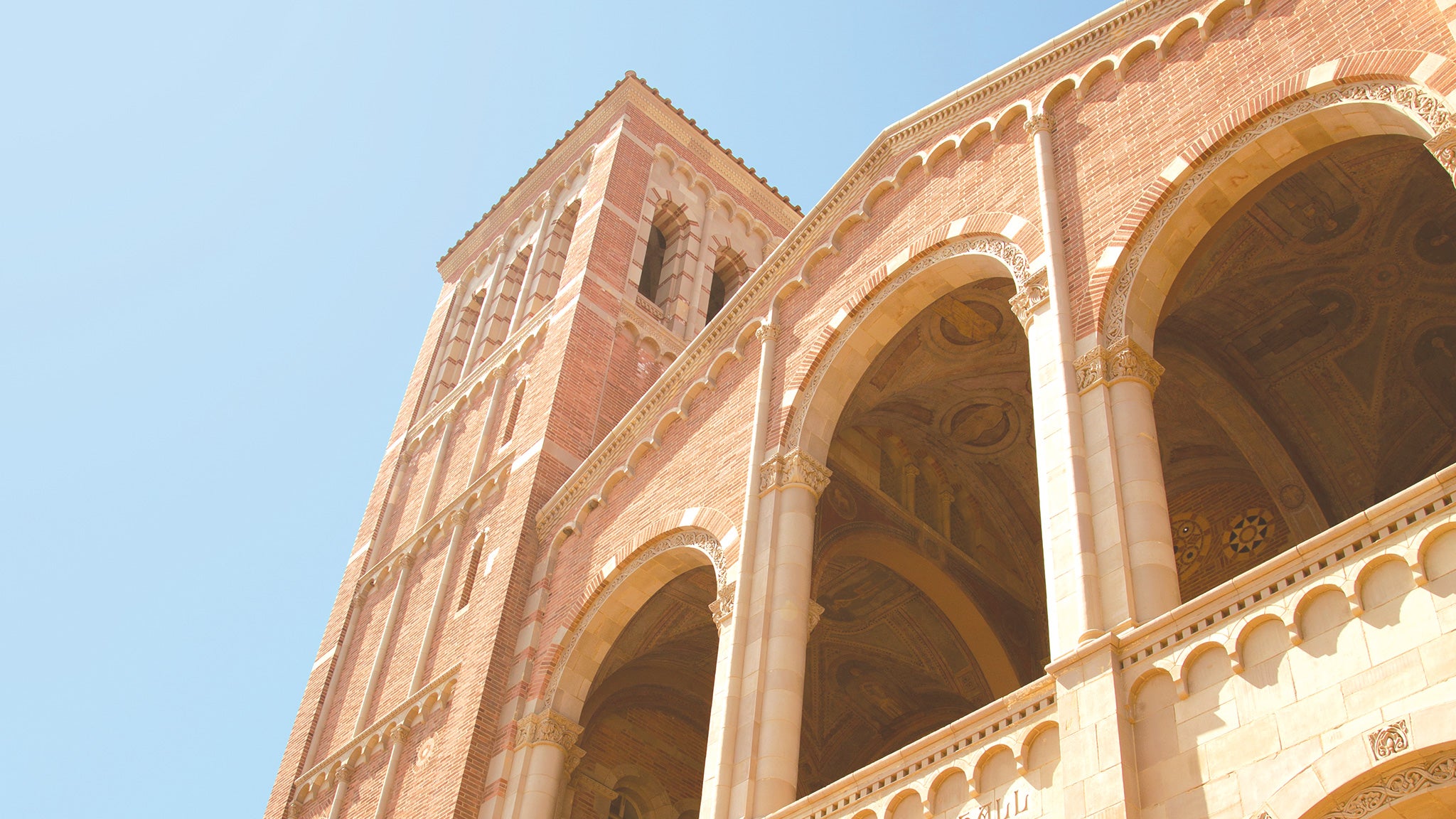 Royce Hall, one of UCLA’s four original buildings, basks in the sunlight.