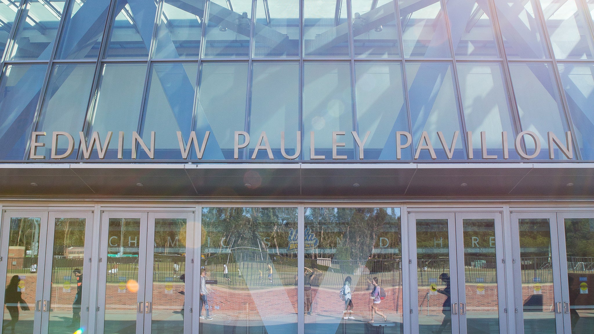 Pauley Pavilion, UCLA’s renowned venue for sporting events, concerts and more, reflects the sunlight.