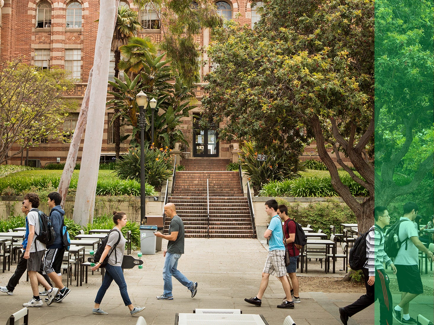 Students head to and fro on campus.