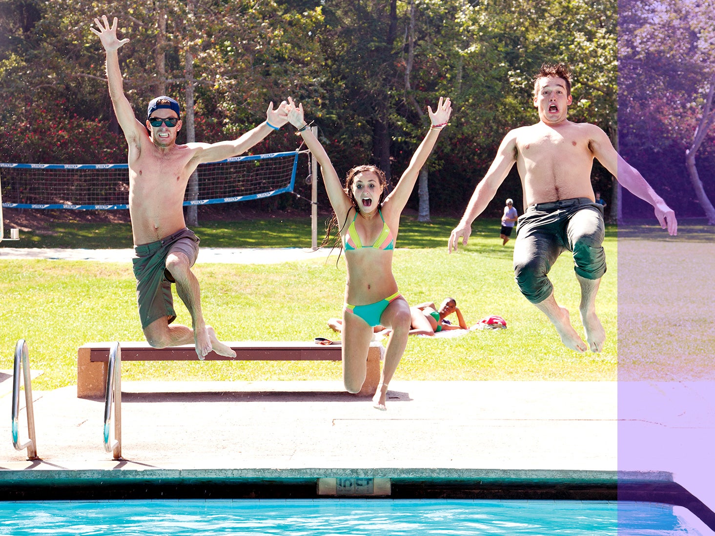 Students jump into the pool at Sunset Canyon.