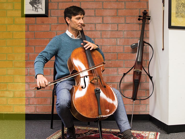 Antonio Lysy, professor of Cello, plays one of his cellos.