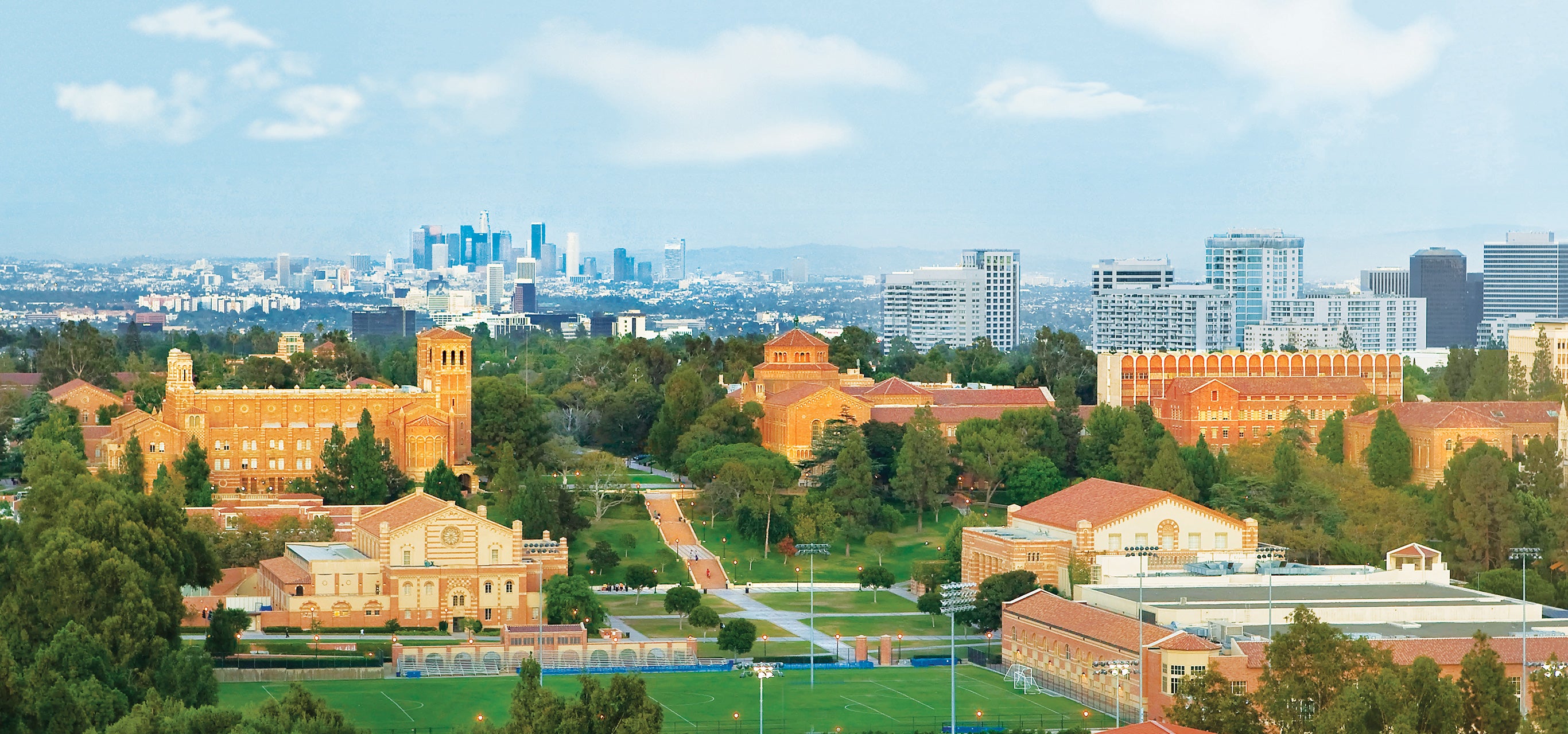 Warm light brightens the UCLA campus from afar.