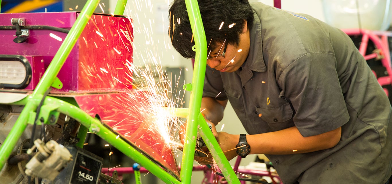 A student works in the Student Creativity Center in Engineering’s Boelter Hall.