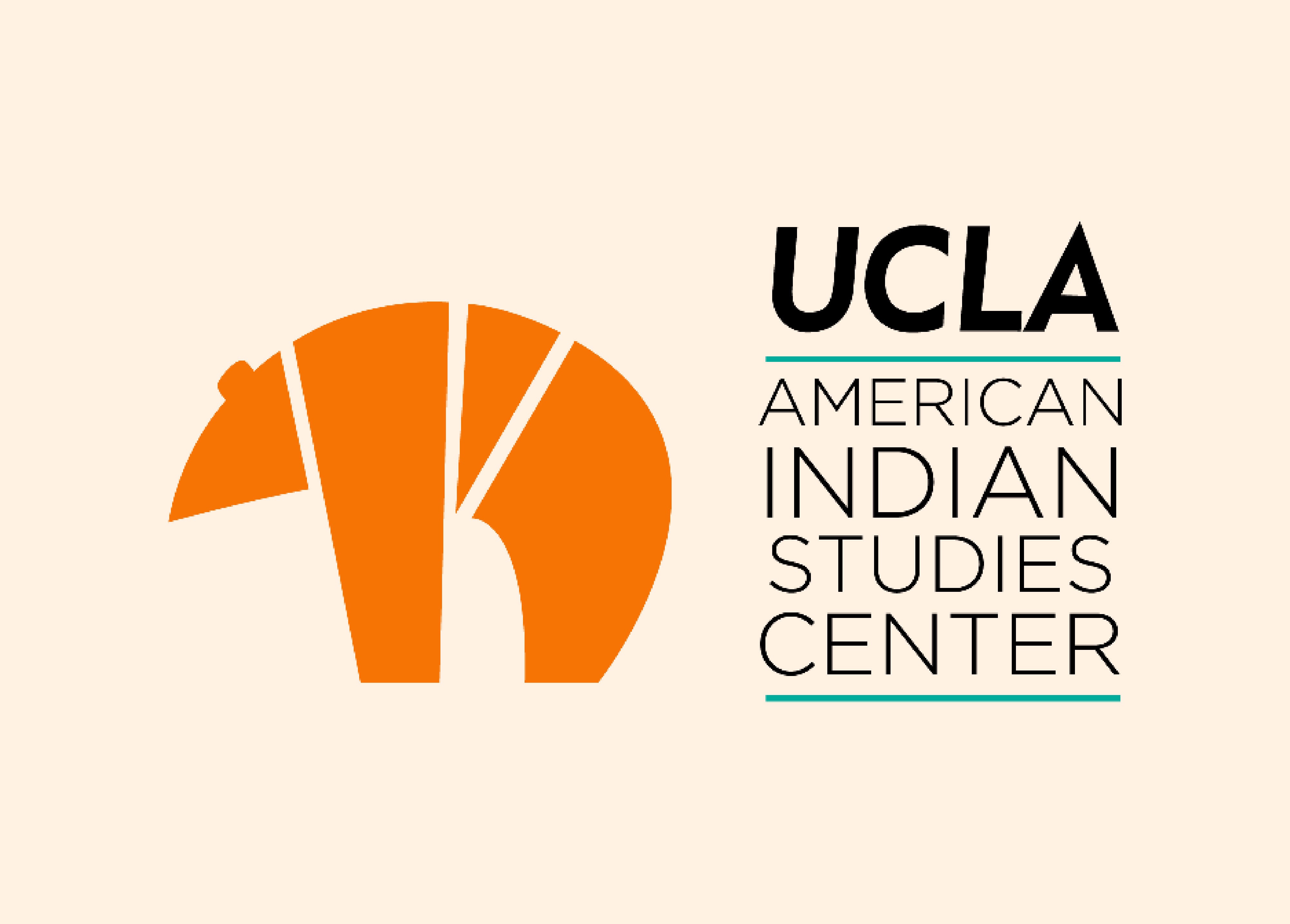 Logo of the UCLA American Indian Studies Center featuring a stylized orange bear, segmented into four parts, symbolizing the strength and unity of the Native American community. The bear is positioned next to the text &apos;UCLA American Indian Studies Center,&apos; with &apos;UCLA&apos; in bold black font and the remaining text in a more modern, slim font, separated by a teal horizontal line.