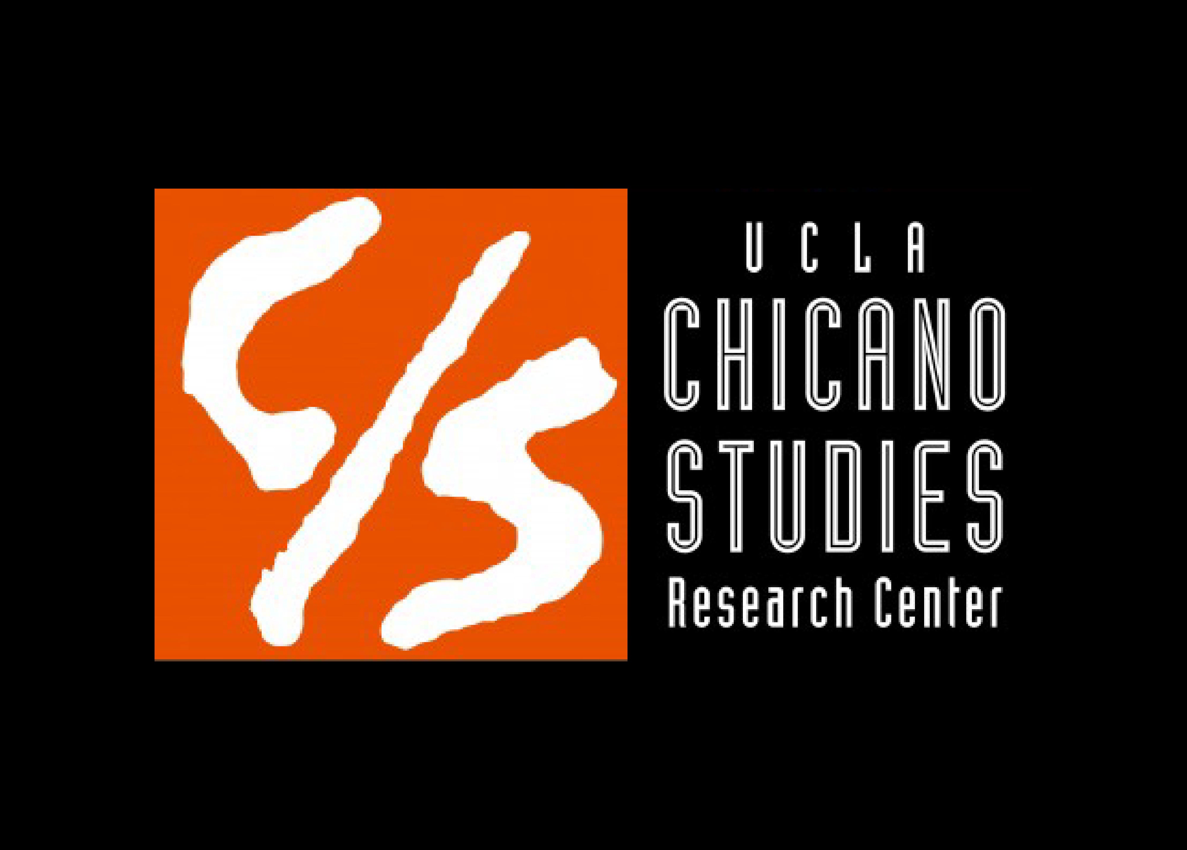 Logo for the UCLA Chicano Studies Research Center, featuring stylized white letters &apos;C/S&apos; on an orange background, with black text to the right.