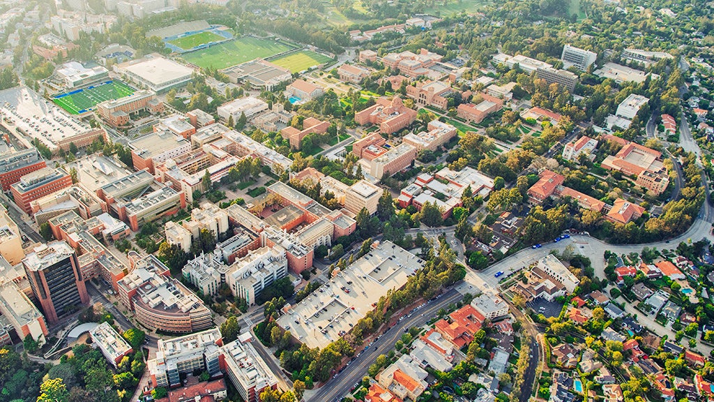 A lot of campus is visible in this aerial shot of UCLA.