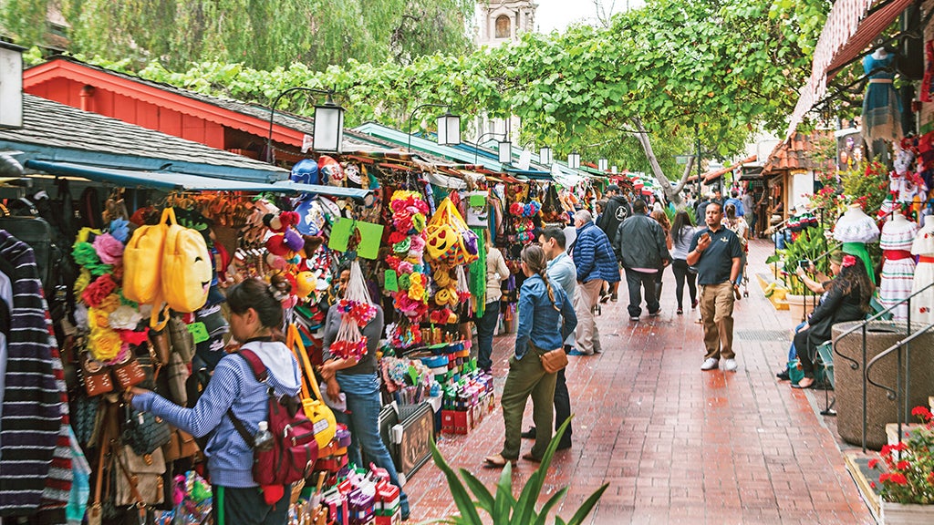 Olvera Street is bustling with patrons.