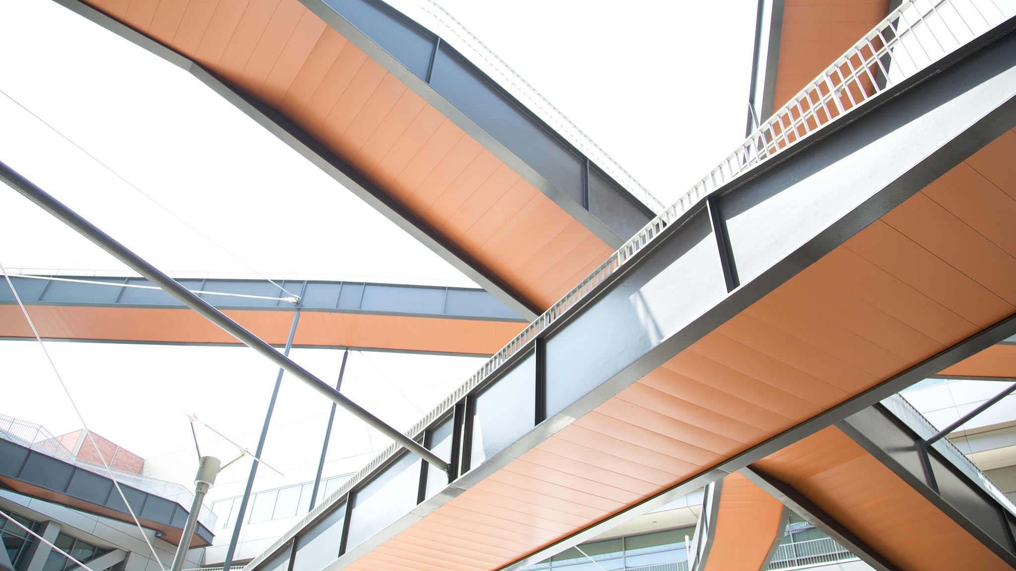 The crisscrossing walkways at the California NanoSystems Institute provide architectural appeal.